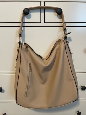 Taupe Shoulder Hobo Bag with Gold Hardware